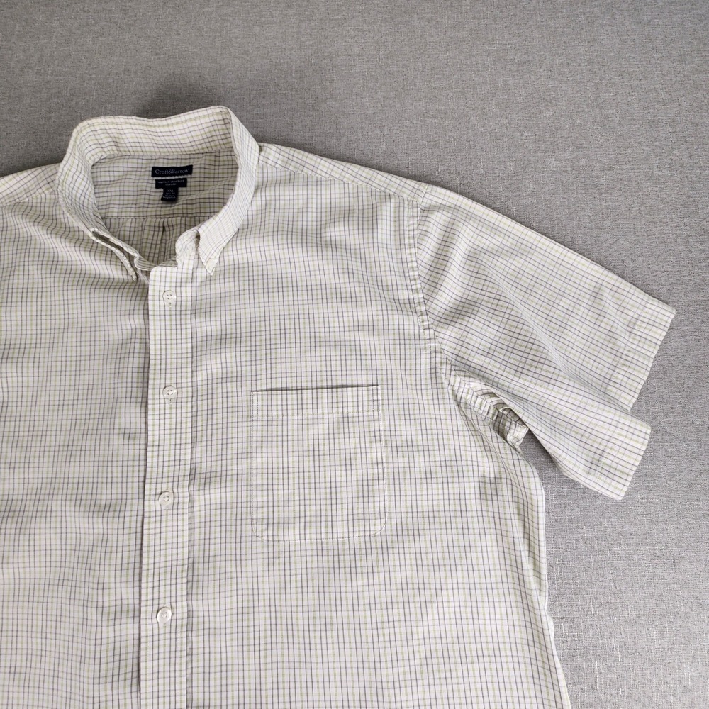 Croft &‎ Barrow Mens 2XL Short Sleeve Wrinkle Resistant Oxford Shirt Green Check